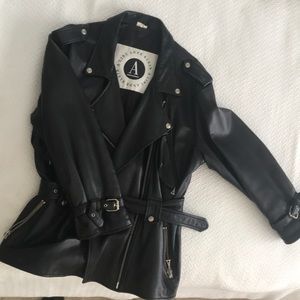 Anne Klein black leather motorcycle jacket